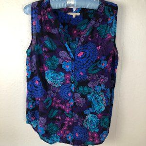 41 Hawthorn 100% Silk Button Front Top - Floral Jewel Tones